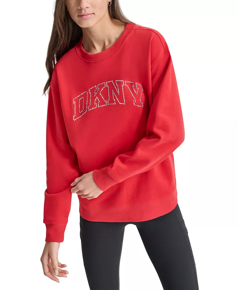 Women'S Varsity Rhinestone-Logo Crewneck Fleece Sweatshirt