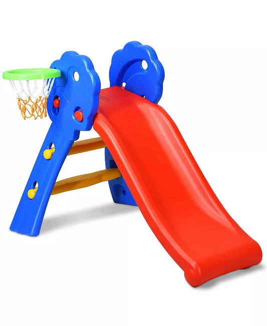 2 Step Indoors Kids Plastic Folding Slide with Basketball Hoop