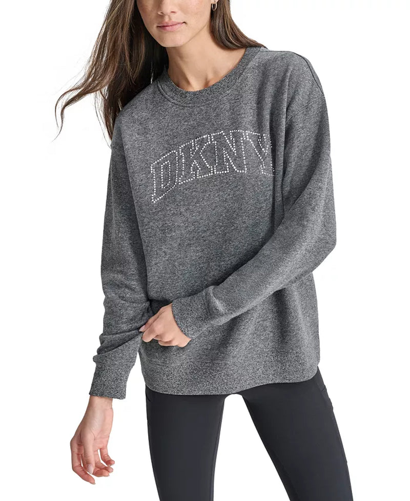 Women'S Varsity Rhinestone-Logo Crewneck Fleece Sweatshirt