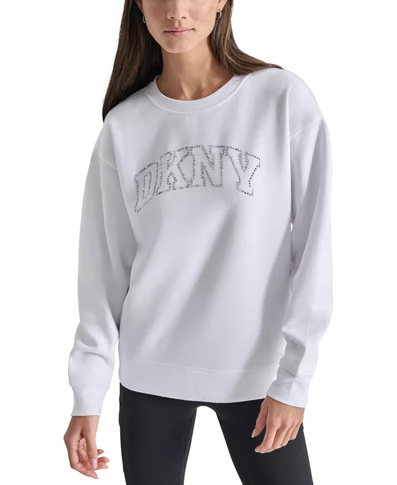 Women'S Varsity Rhinestone-Logo Crewneck Fleece Sweatshirt